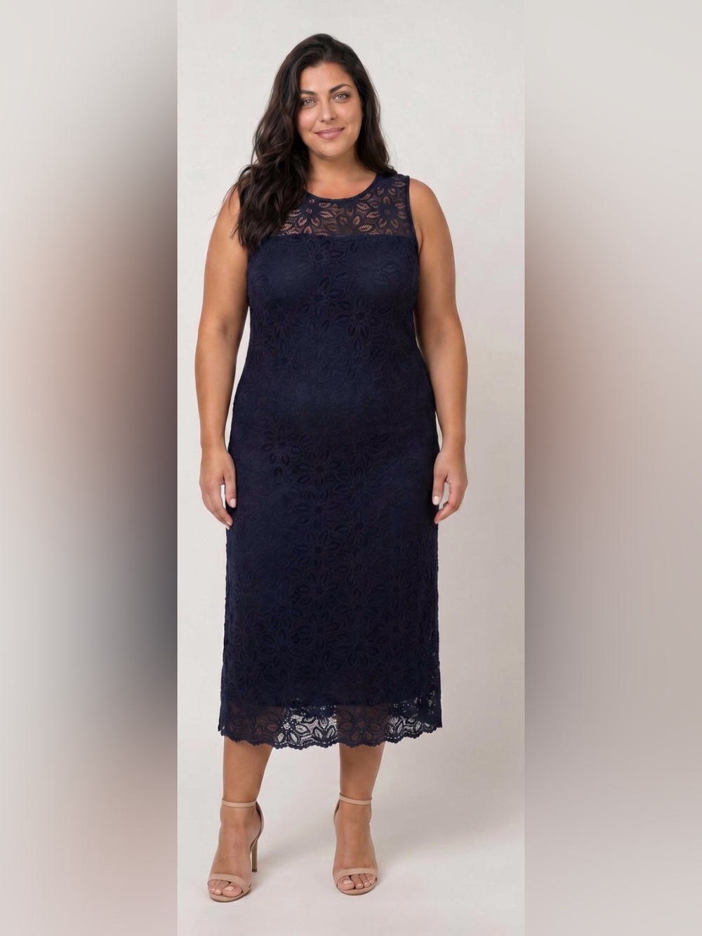 Sleeveless Navy Lace Midi Dress for Women